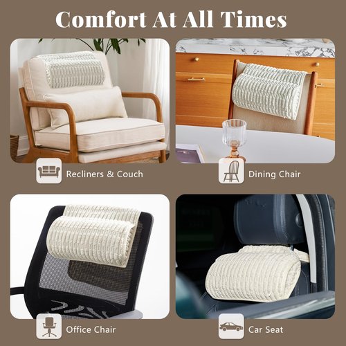 BETTELOOM Headrest and Support Pillow,Recliner Pillow for Neck, Head, or Foot for Office or Massage Chairs, Neck Pain Relief and Cervical Support. Nonslip, Zipped Cover.(Cream, 5.5" Wx13 Lx3 H)