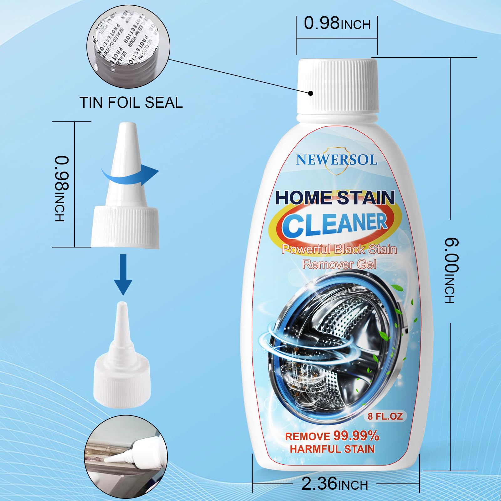 NEWERSOL Black Stain Remover Gel Washing Machine Cleaner Front Loader Grout Cleaner Home Stain Removal Gel for Washer Kitchen Sink Showers Bathroom and Floor Tile 8Fl Oz
