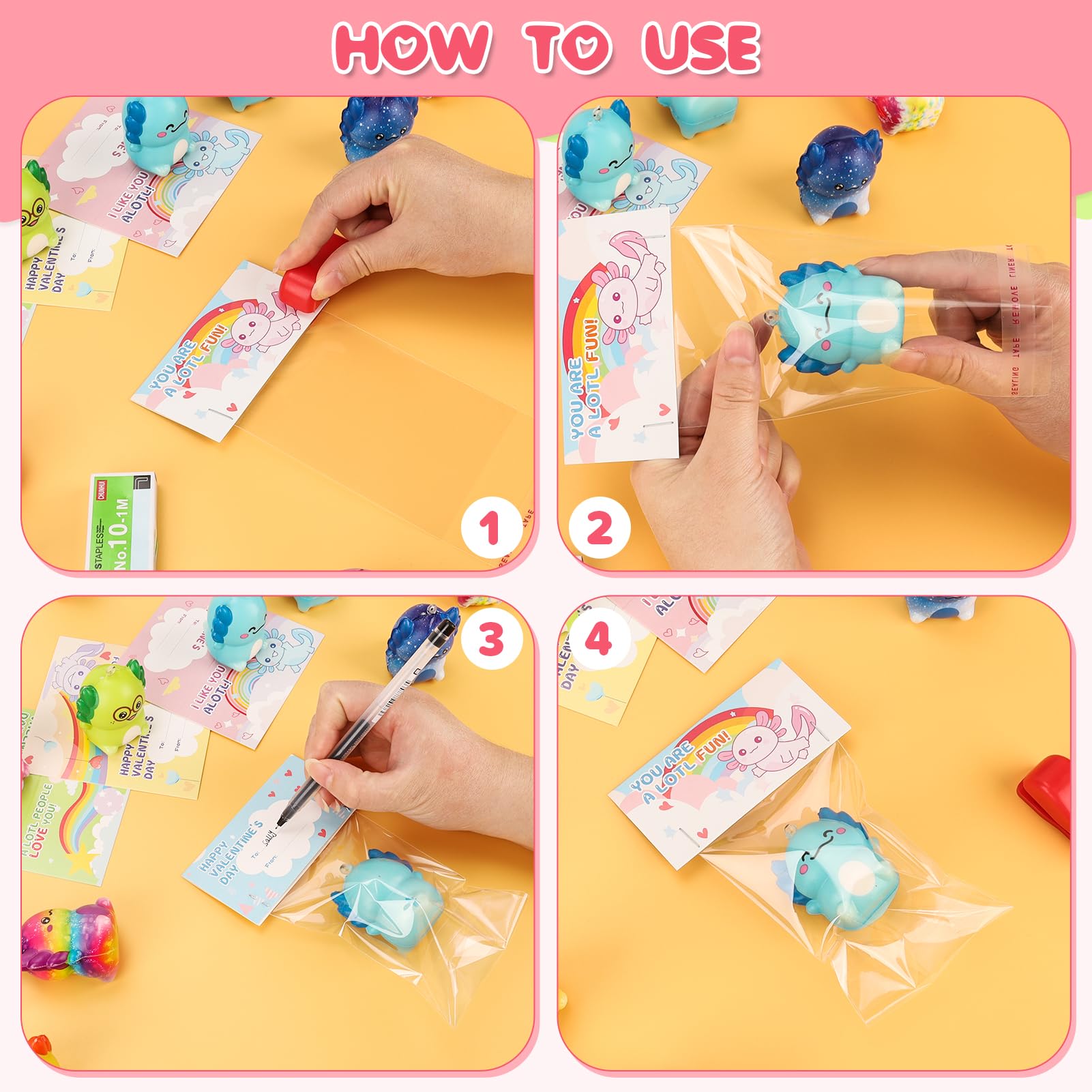 PAKSPAK Valentines Day Gifts for Kids, 24PCS Valentine's Day Cards for Kids Classroom with Axolotl Squishy Toys, Valentine Stress Relief Toys for Kid School Classroom Exchange Gift Party Prize
