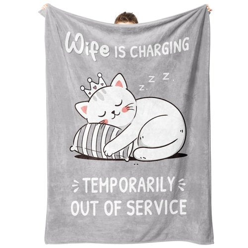 GoMelley Funny Valentines Day Birthday Gifts for Wife, Wife Birthday Gift Ideas, Wifey is Charging Blanket, Wedding Anniversary Romantic Gift for Wifey, for Her, 60”× 50”（Gray）