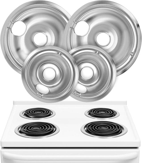 GE Electric Stove Drip Pans Set of 4 | Replacement Drip Pans for GE & Hotpoint Ranges - 2 x 6-Inch & 2 x 8-Inch
