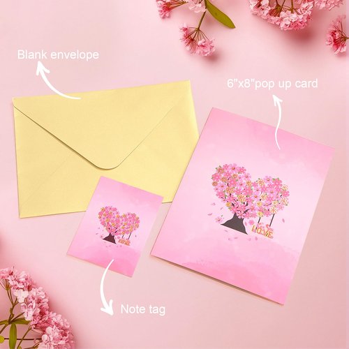 Romantic Pop Up Card – 3D Love Tree Greeting Card for Her, Unique Romantic Gift for Girlfriend or Wife，Cherry Blossom Tree Couple Wedding Card for Romantic Birthday, Anniversary, Wedding,Valentines Day, Mothers Day