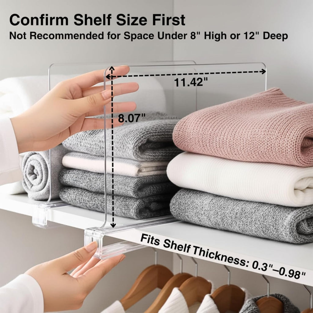 SortNStore Shelf Dividers - 16-Pack Acrylic Purse Organizer for Handbags, Clutches & More