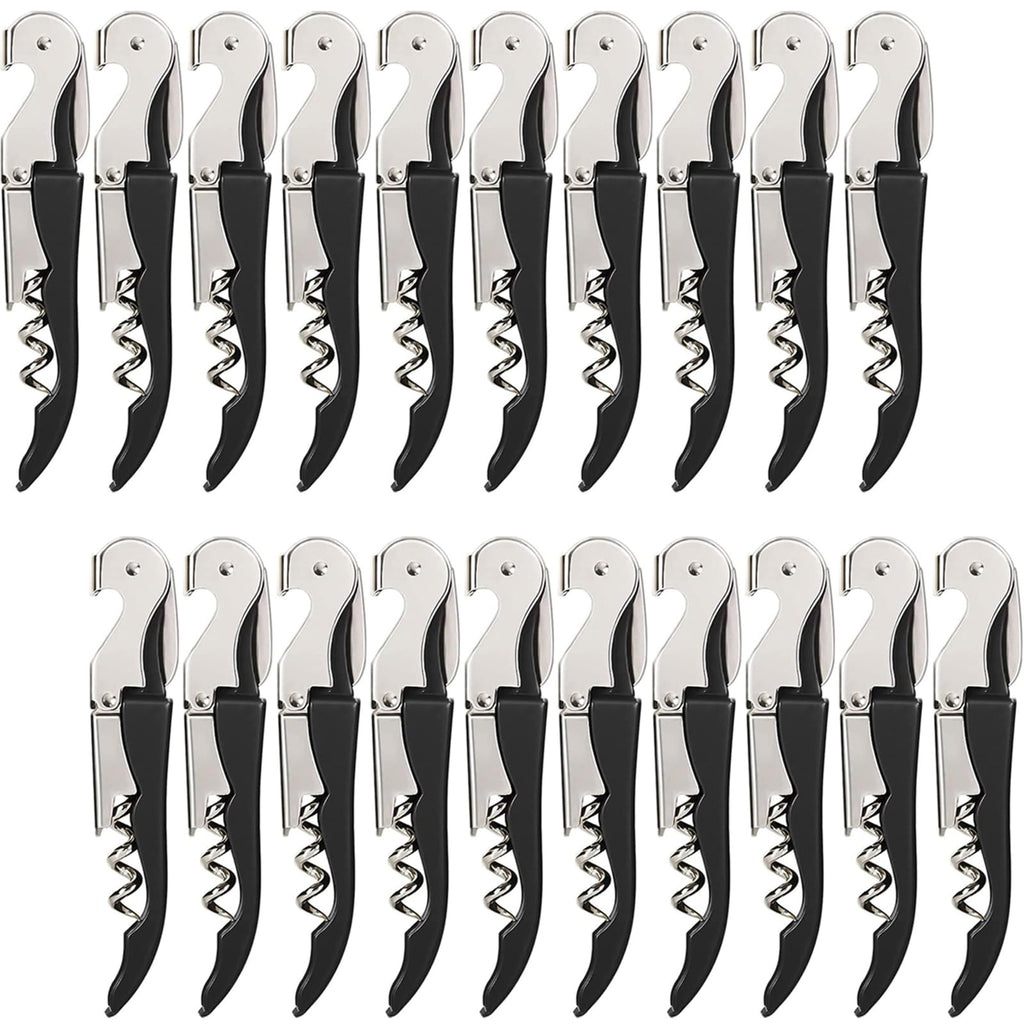 HYZ Wine Opener Bulk 20-Pack for Bartender, Professional Waiter Corkscrew Wine Key for Servers & Restaurant, Double Hinged Wine Bottle Opener with Foil Cutter, Commercial Bulk Set, (Black)