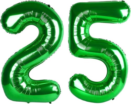 Happy 25th Birthday Decorations - 40 Inch Dark Green Foil Balloon Numbers for Women | Perfect for Parties & Anniversaries