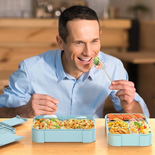 Cherrysea Stackable Bento Box - Large 1500ML Adult Lunch Container with 6 Leakproof Compartments | Pink Design for School & Office
