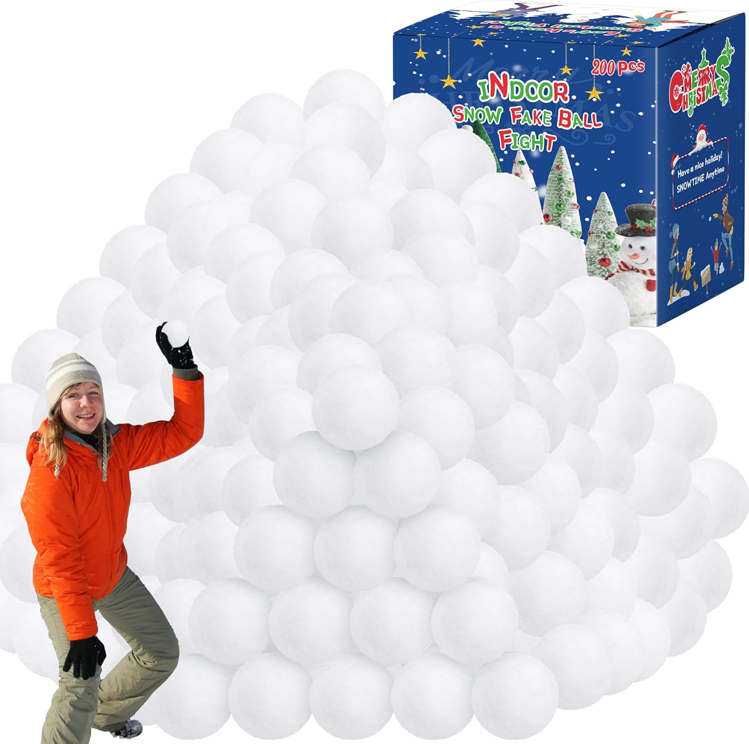 Skiennix 200 Pack Snow Balls - Soft Plush Indoor & Outdoor Winter Game Toys | Realistic Fake Snow Balls