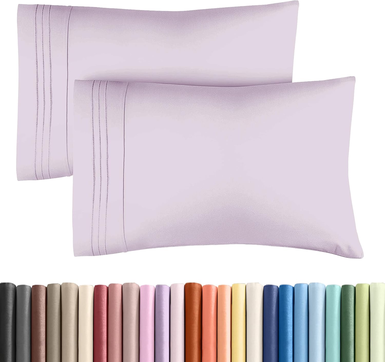 Skiennix Queen Pillow Cases Set of 2 | Ultra Soft Hotel Quality & Wrinkle Free - Light Lavender