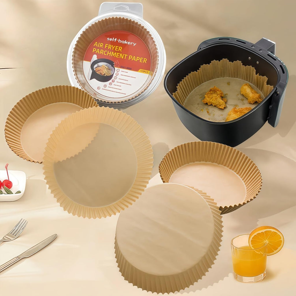 Round Air Fryer Liners 100Pcs - 8-Inch Disposable Non-Stick Parchment Paper for Easy Cleanup