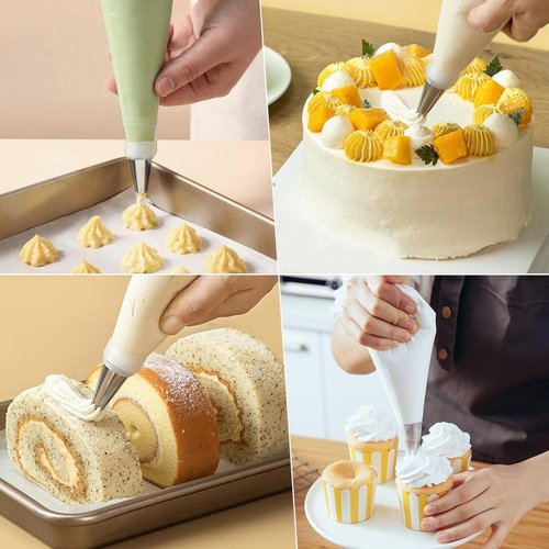129Pcs Piping Bags Set by [Brand Name] - 100 Disposable 12-Inch Tipless Bags for Cake Decorating | Includes 7 Frosting Tips & 6 Cookie Cutters