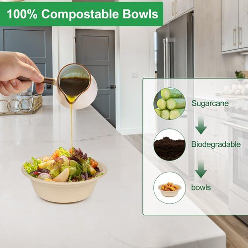 Bionutrio Paper Bowls 10 oz, 100 Pack Small Disposable Bowls, Heavy Duty Paper Bowls for Hot Soup, Salad, Dessert, 100% Compostable Biodegradable Microwavable Safe