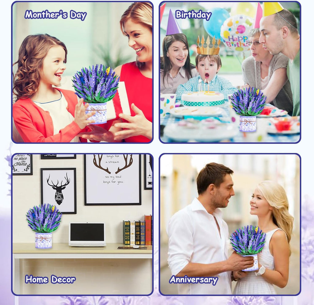 ROBBEAR 3D Lavender Bouquet Pop-Up Card - Unique Flower Greeting Card for Any Occasion | Perfect for Birthdays, Mother's Day, Anniversaries, and Valentine's Day
