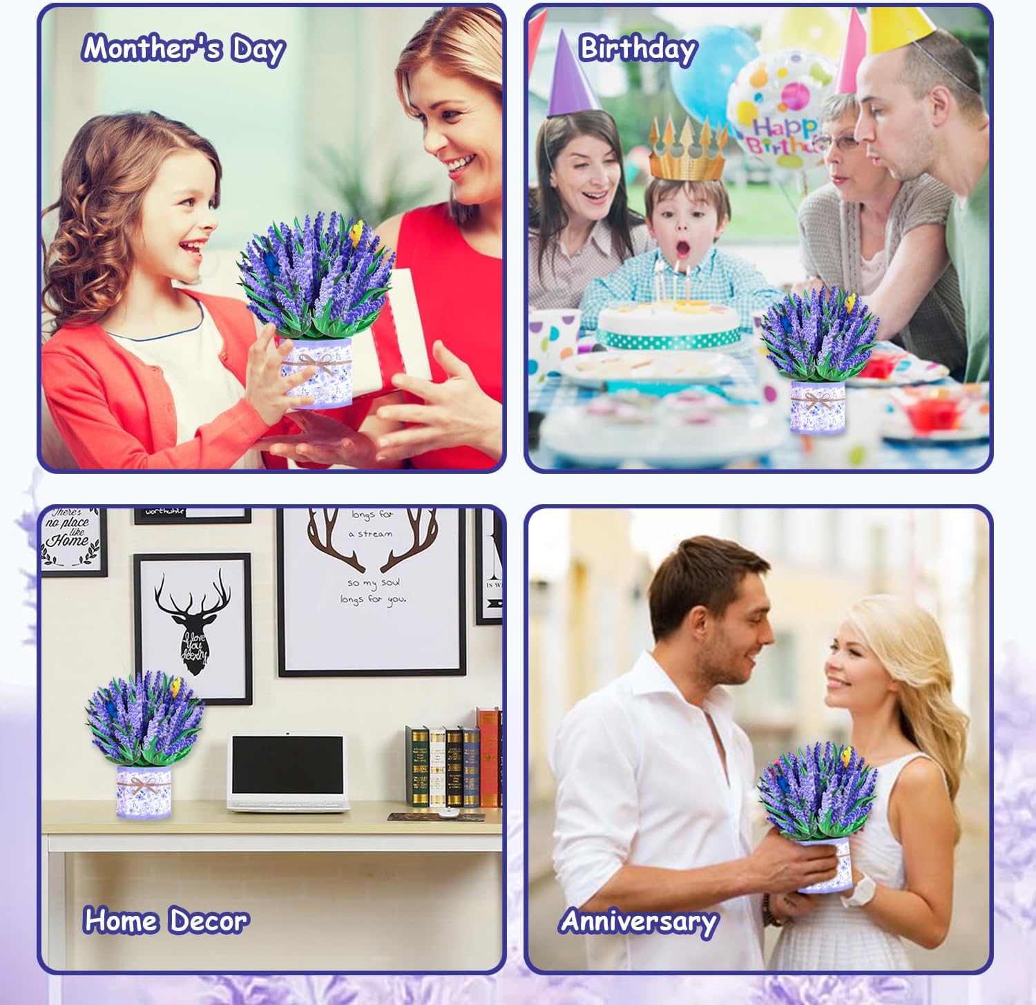 ROBBEAR 3D Lavender Bouquet Pop-Up Card - Unique Flower Greeting Card for Any Occasion | Perfect for Birthdays, Mother's Day, Anniversaries, and Valentine's Day