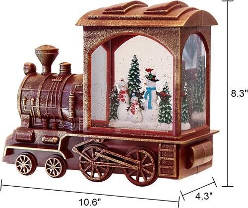 Eldnacele Singing Christmas Train Snow Globe - Lighted Battery-Operated Snowman Lantern for Festive Decor