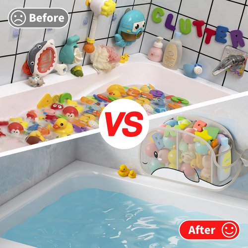 Austion Quick-Drying Baby Bath tub Toy Organizer Storage for Bathroom, Large-Capacity mesh Bath Toy Holder for Bathtub, Convenient for Quick Access, Whale-Shaped Design (Gray)