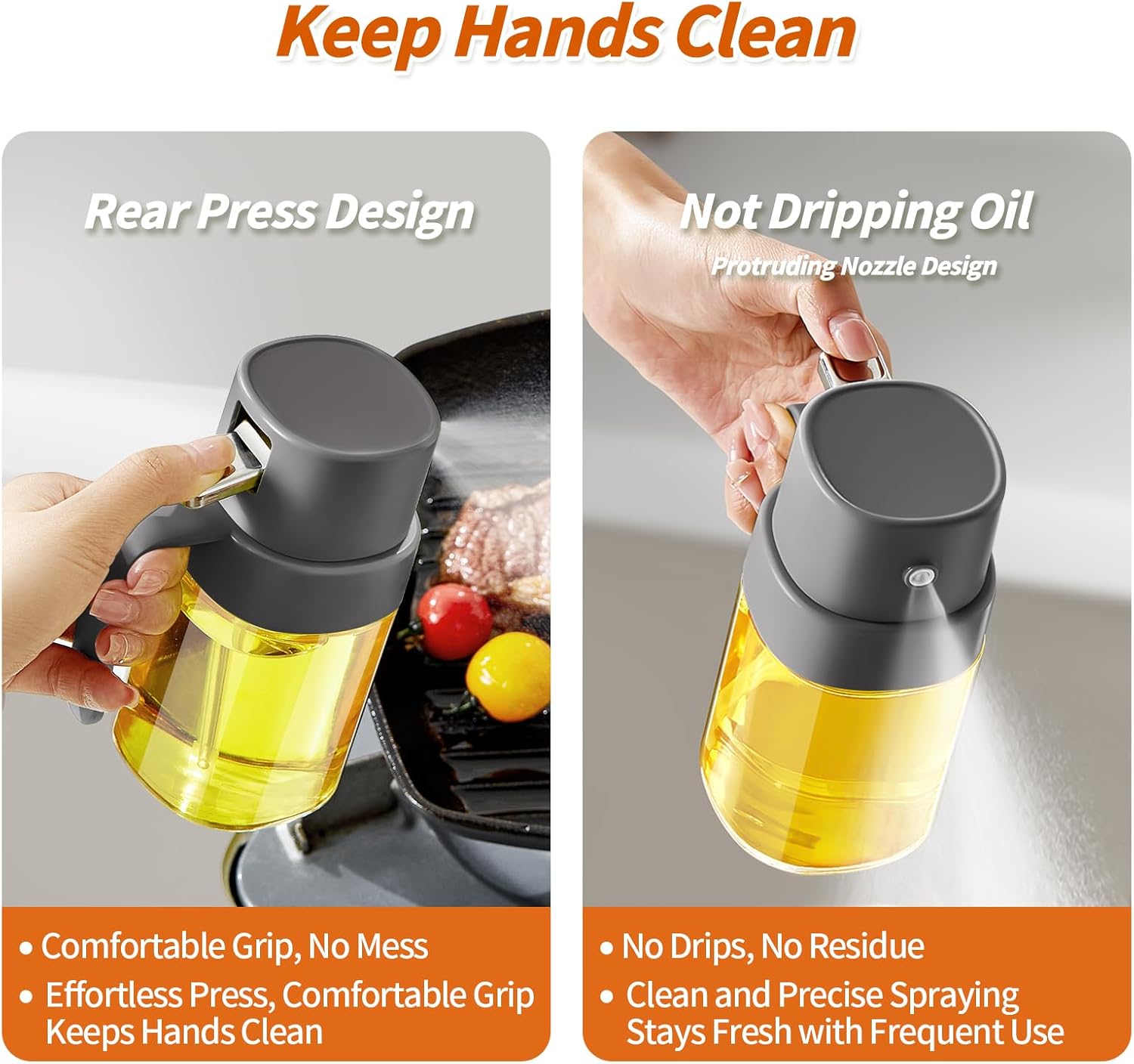 YARRAMATE Mini Oil Sprayer - 6.8 OZ Food-Grade Olive Oil Spray Bottle for Cooking & BBQ (Gray)