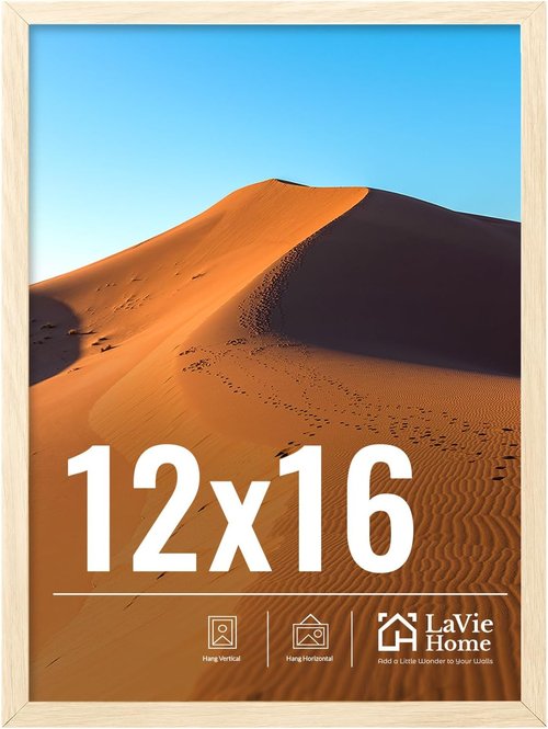 LaVie Home 12x16 Picture Frame - Classic Oak Design with HD Plexiglas for Vertical/Horizontal Display