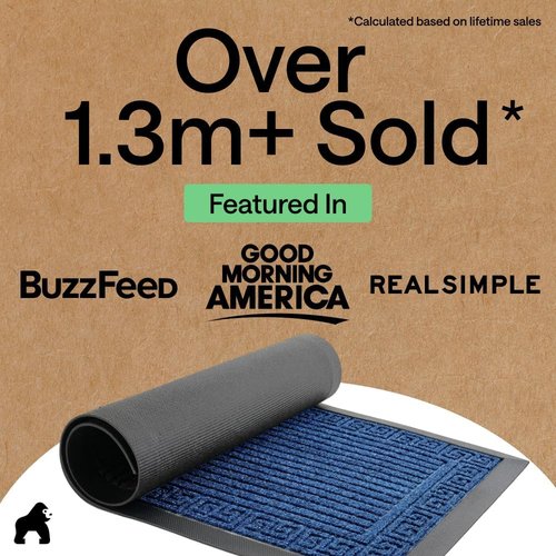 GORILLA GRIP Waterproof All-Season WeatherMAX Doormat - 35x23, Natural Rubber, Stain & Fade Resistant, Easy Clean, Navy Greek Keys