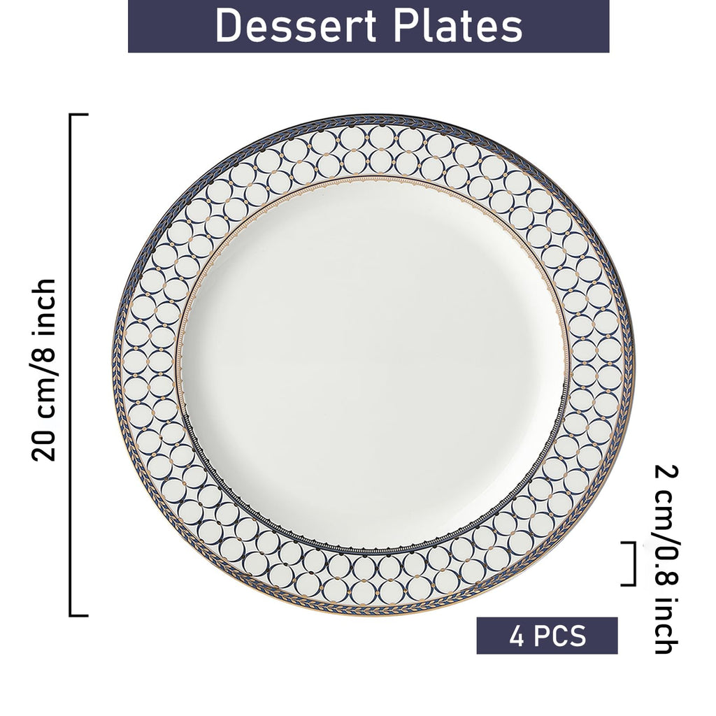CwlwGO-Bone China Dinner Plates Set of 4, Lace Dishes Set for Salad, Pasta, Dessert, Dinnerware Dishset for Kitchen, Not Suitable for Microwave (8 Inch)