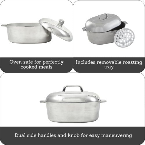 IMUSA USA Heavy-Duty Cajun Oval Aluminum Roaster - 15-Inch Silver Cookware
