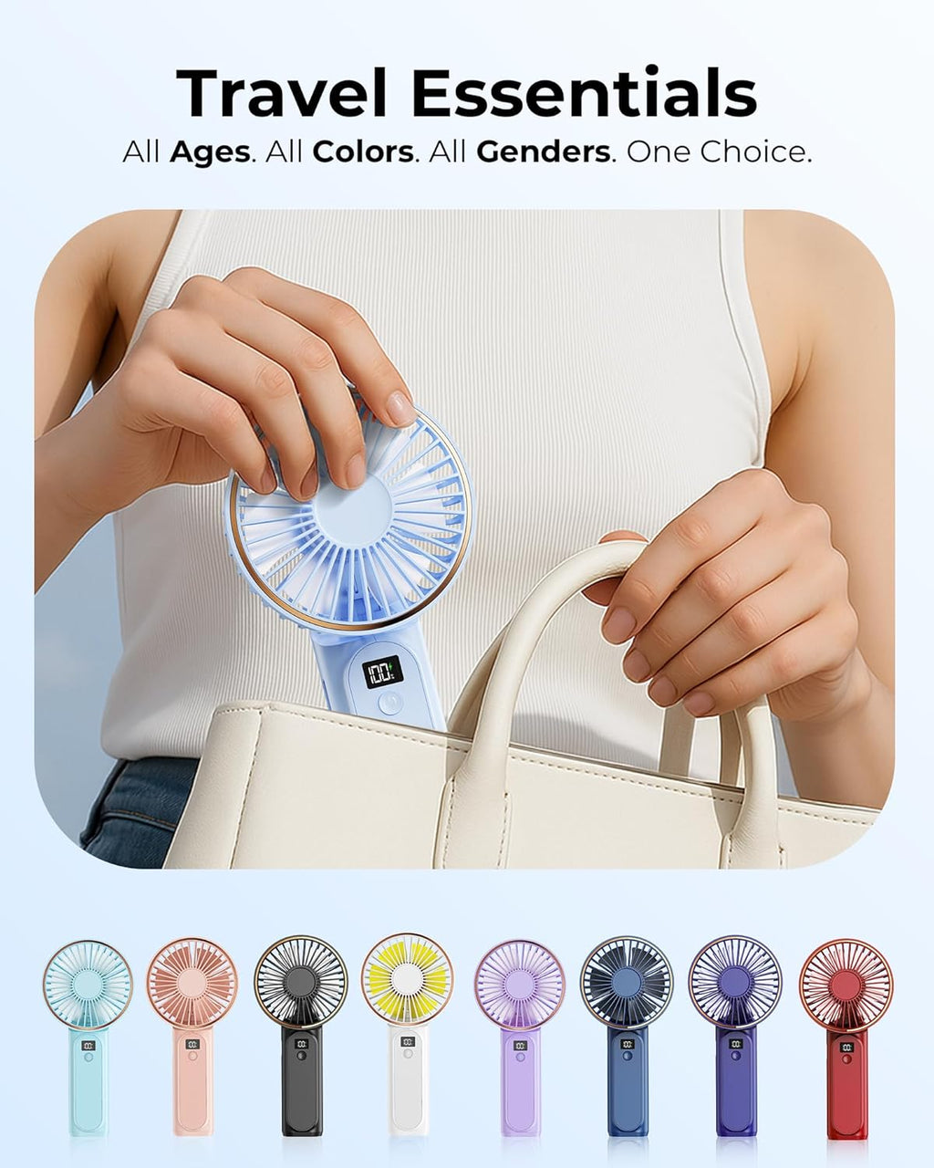 TUNISE Portable Handheld Fan - Rechargeable 4000mAh Battery | 180° Adjustable, 6 Speed Settings, Quiet Design