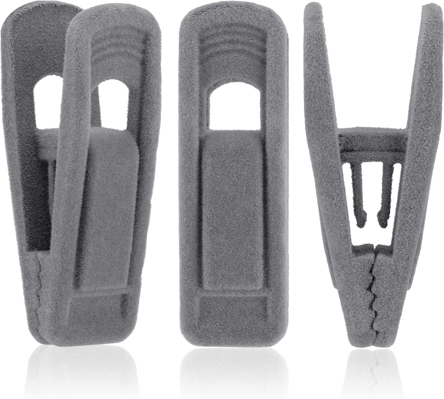 Tinfol Gray Velvet Hanger Clips - 24 Pack Non-Slip Flocked Clips for Pants & Skirts | Strong Finger Clips