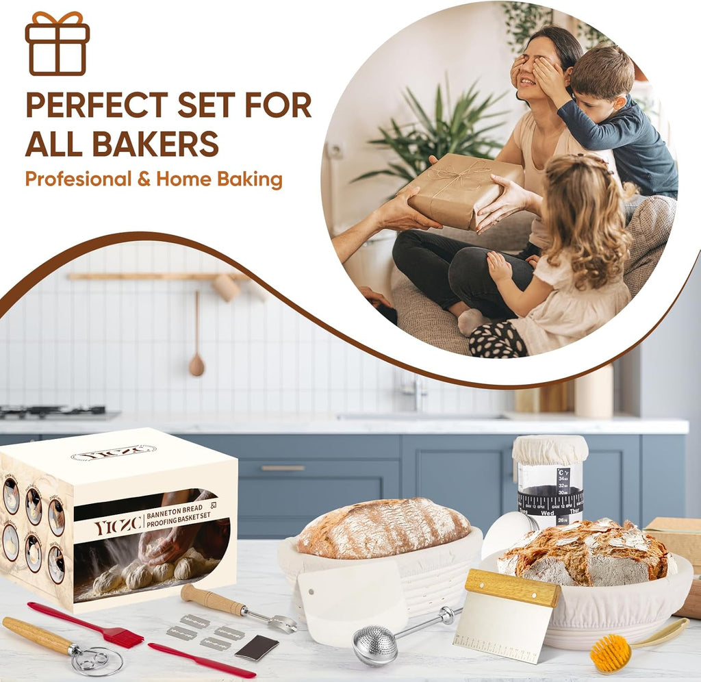 Round & Oval Bread Proofing Basket Set by [Brand Name] | 9" & 10" Sourdough Baking Tools for Artisan Bakers