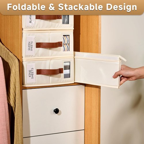 Bed Sheet Organizer 4 Pack - Insect-Proof Storage with Zipper, Handle & Window | Ideal for Linen Closet