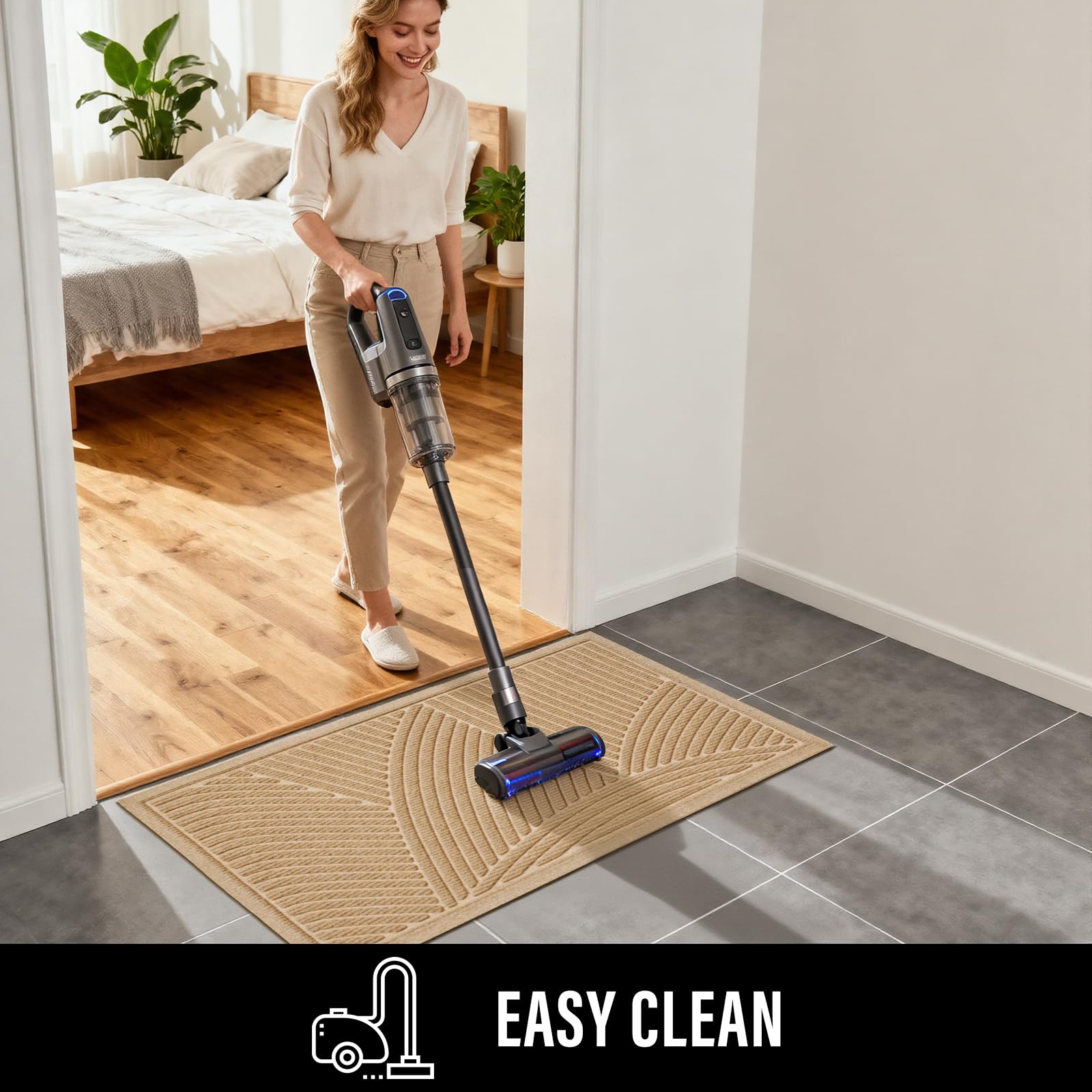 HIYARD Sturdy Front Door Mat, Absorbent Muddy Dirt Resist Welcome Door Mats Outdoor Indoor, Fade Resistant, Non-Slip Backing Entry Mat Low Profile Doormat for Entryway, 29×17, Beige