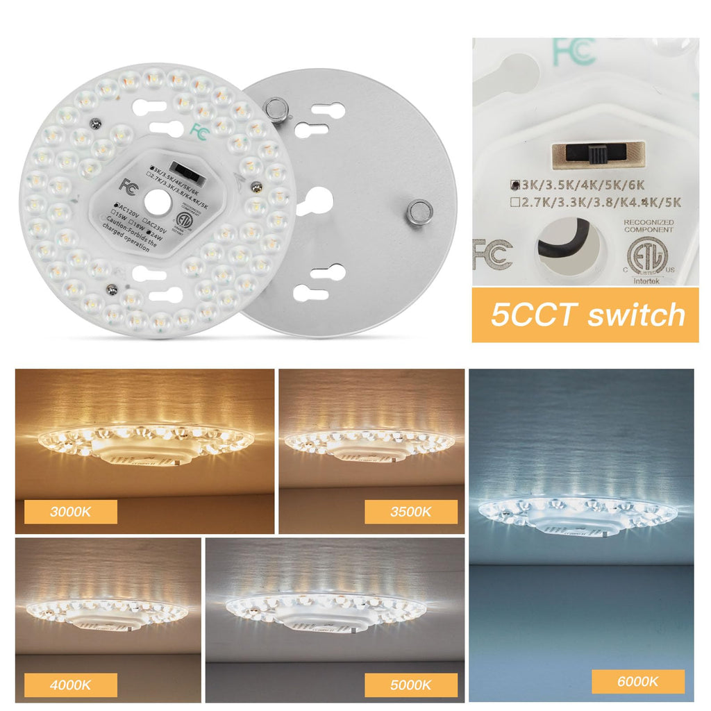 SHENGQINGTOP 5.12'' LED Ceiling Fan Light Retrofit Kit 24W 2200LM Ceiling Light Replacement PCB Board 5CCT 3000K 3500K 4000K 5000K 6000K Adjustable 120V CRI80 Dimmable