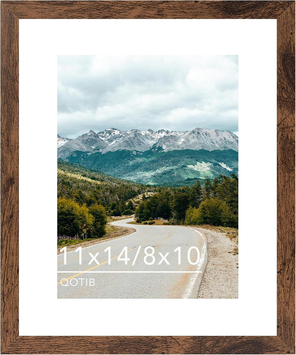Skiennix 11x14 Picture Frame - Deep Brown Wood Frame with 8x10 Mat for Wall Display