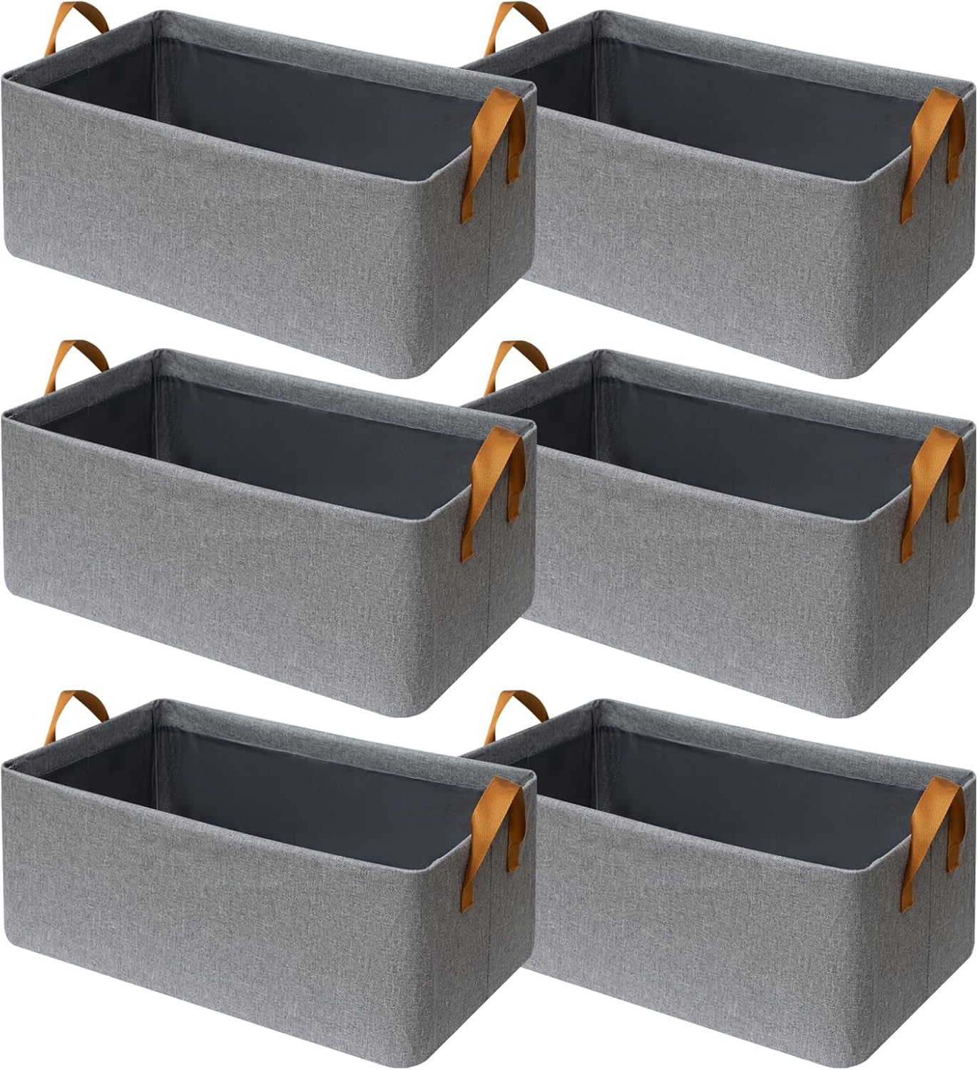 SNWDN Closet Storage Bins - Medium Fabric Baskets with Handles for Organization | Gray 15''L x 10''W x 8''H