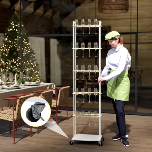 lukar Champagne Wall,Champagne Wall Holder for Party,5-Tier Metal Champagne Wall Stand with Wheels,40 Wine Glass Stand for Wedding,Party,Celebration(White)