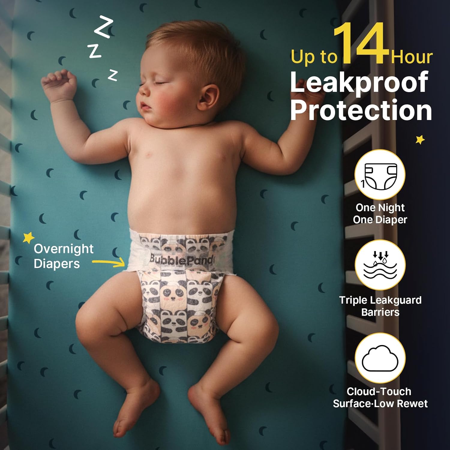 Okayinn BubblePanda Sleep Sack - 1.0 Tog for 6-12 Months | Overnight Baby Diapers (Size 4, 72 Count)
