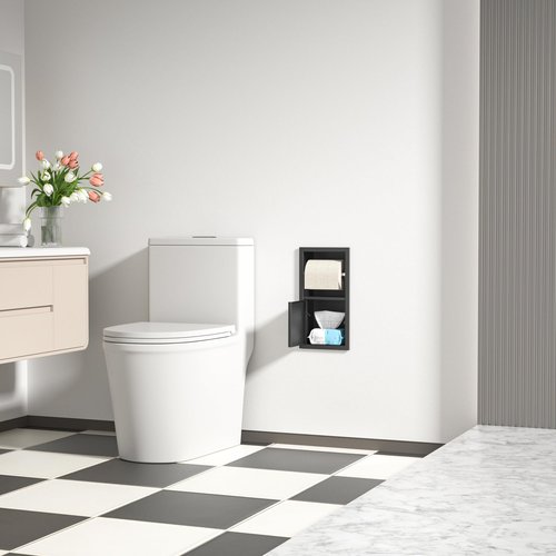 Bernkot Toilet Paper Holder, Hidden Tampon Storage Holder, in Wall Toilet Roll Holder, Recessed Toilet Niche for Bathroom (Matte Black)