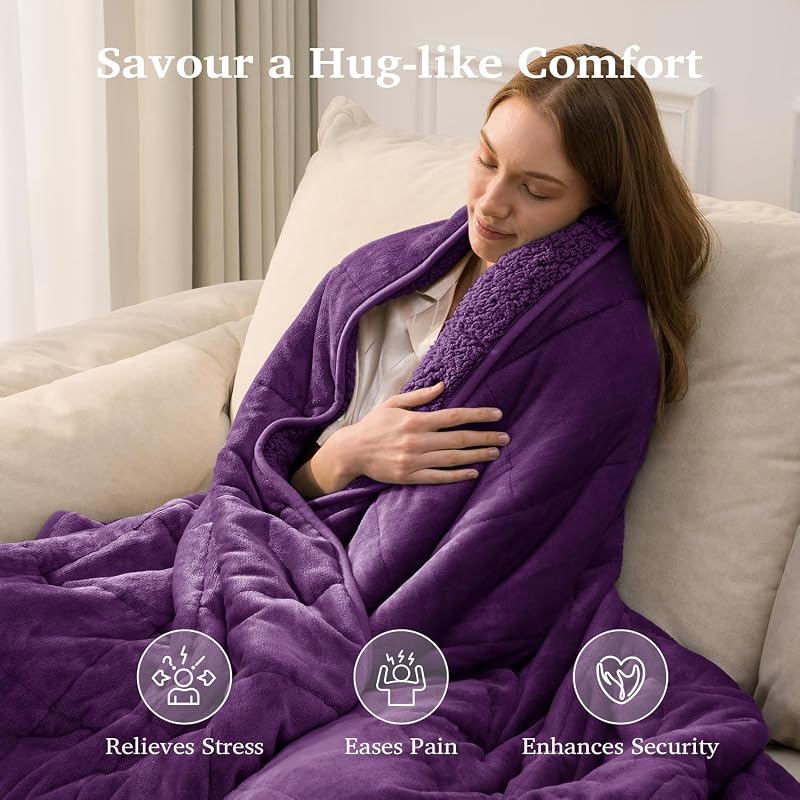 Sivio 20 lb Queen Weighted Blanket 60 x 80 in – Purple Sherpa Fleece