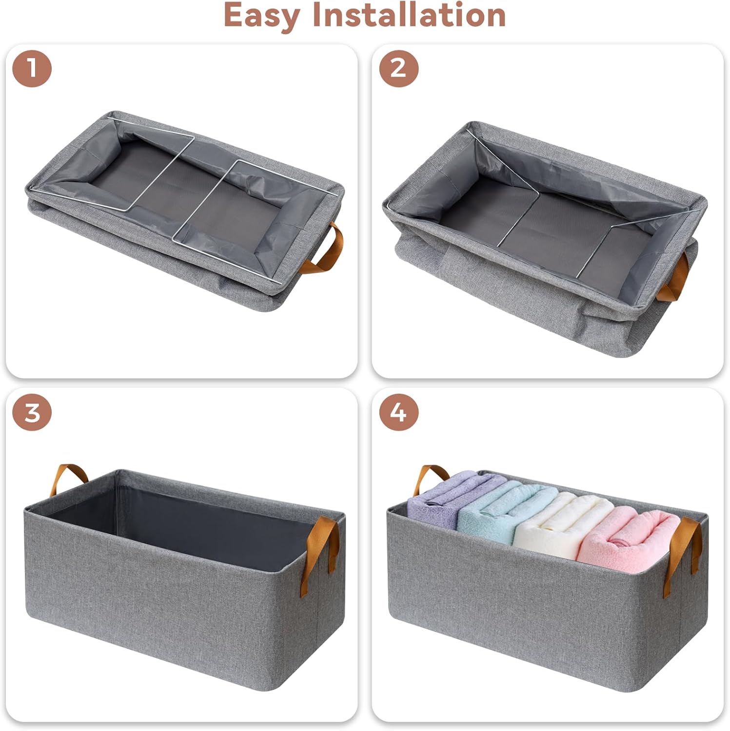 SNWDN Closet Storage Bins - Medium Fabric Baskets with Handles for Organization | Gray 15''L x 10''W x 8''H