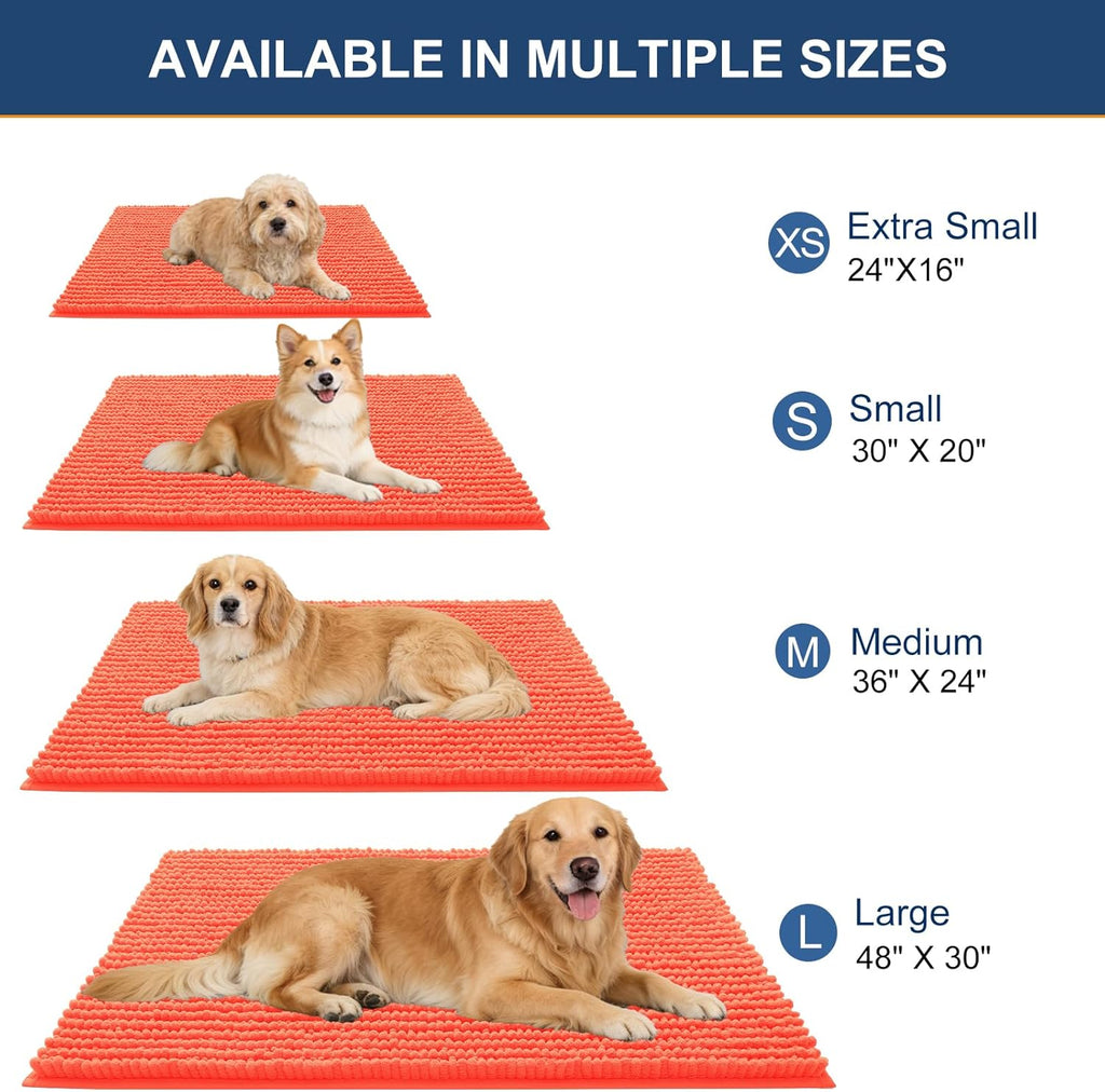 OLANLY Dog Door Mat - Ultra Absorbent Chenille Mud Doormat | Non-Slip & Washable 36x24 Coral