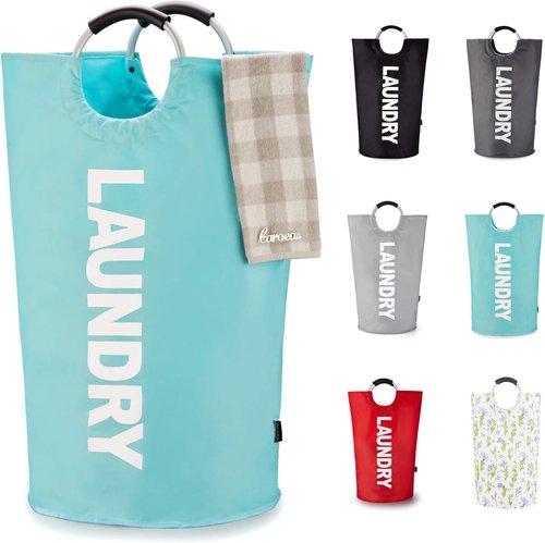 Caroeas 125L Laundry Basket - Large Collapsible Hamper with Padded Handles | Sturdy Free-Standing Design in Light Blue