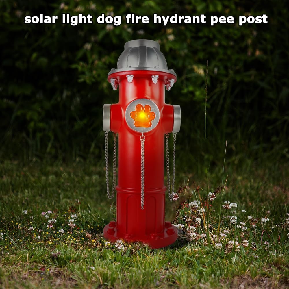 Skiennix Fake Fire Hydrant Statue - Solar Light with Glowing Paw Prints for Outdoor Garden Decor | 14.5" Tall