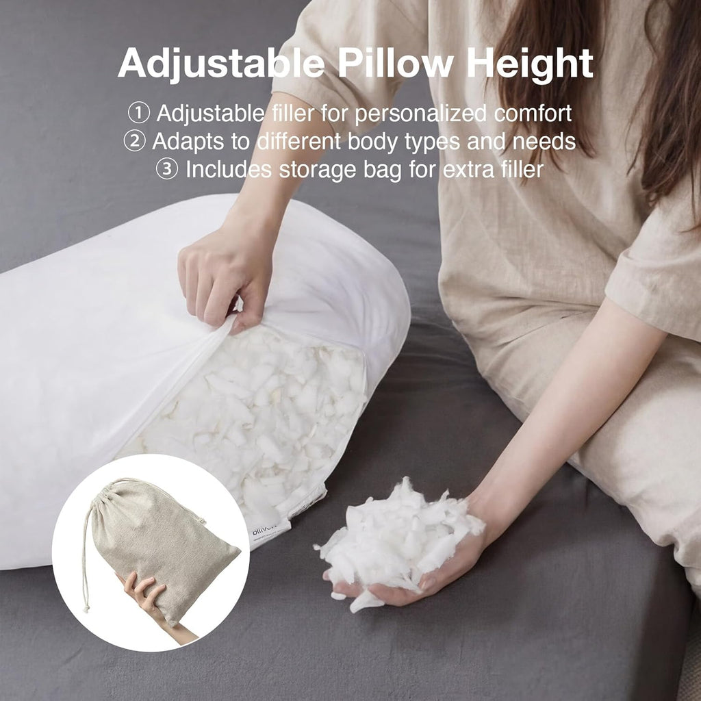 Novilla Tencel Side Sleeper Pillow - Adjustable Shredded Memory Foam for Neck & Shoulder Pain | Queen Size, Silk-Like Soft Cover