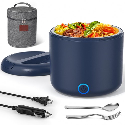 Akhia 41-Ounce Electric Lunch Box 80W Heated Lunch Box, Portable Food Warmer for Work with 1.2L 304 Stainless Steel Container 12V/24V/110V/220V Compatibility Car Truck Valentine's Gift for Men Woman