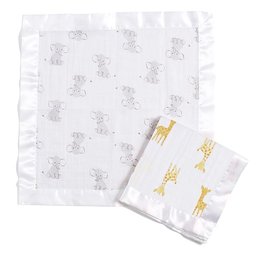 aden + anais Essentials Issie Security Blankets, Super Soft 100% Cotton Muslin, 2 Pack, Safari Babes