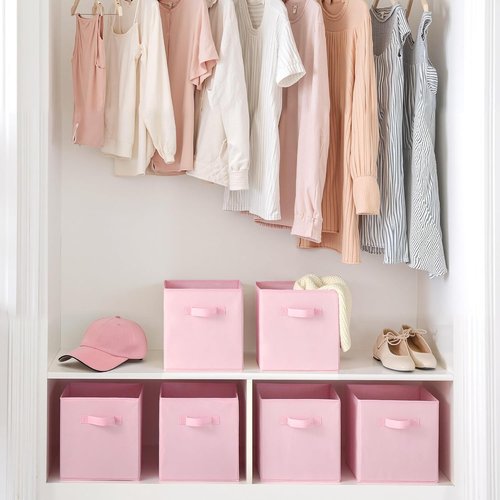 Cupic Cupid Storage Cubes - 11x11 Open Bins with Handles | 6-Pack Collapsible Organizer for Clothes & Toys - Pink