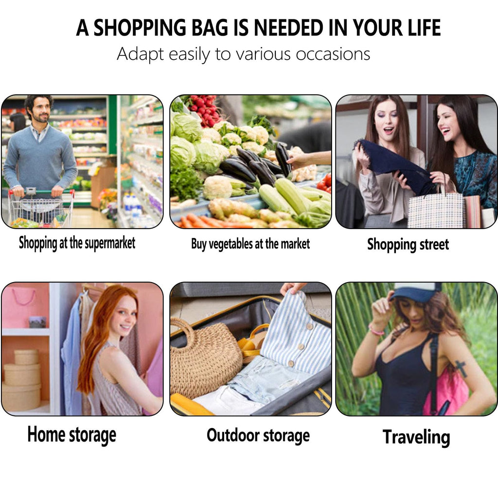 fxqtomio Reusable shopping tote bag, large capacity drawstring tightening top, foldable grocery tote bag, shoulder bag (Black)