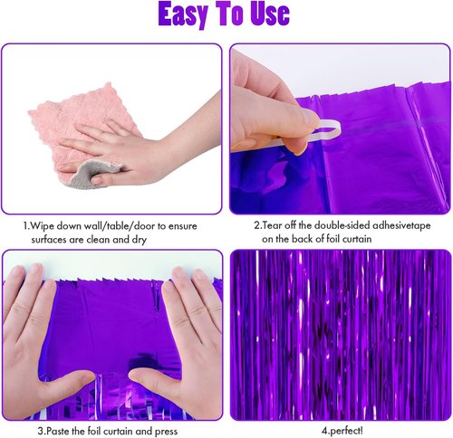 CANREVEL Purple Foil Fringe Backdrop Curtains - 2 Pack Tinsel Streamers for Birthday, Graduation & Disco Parties | 3.3x8.2 Feet