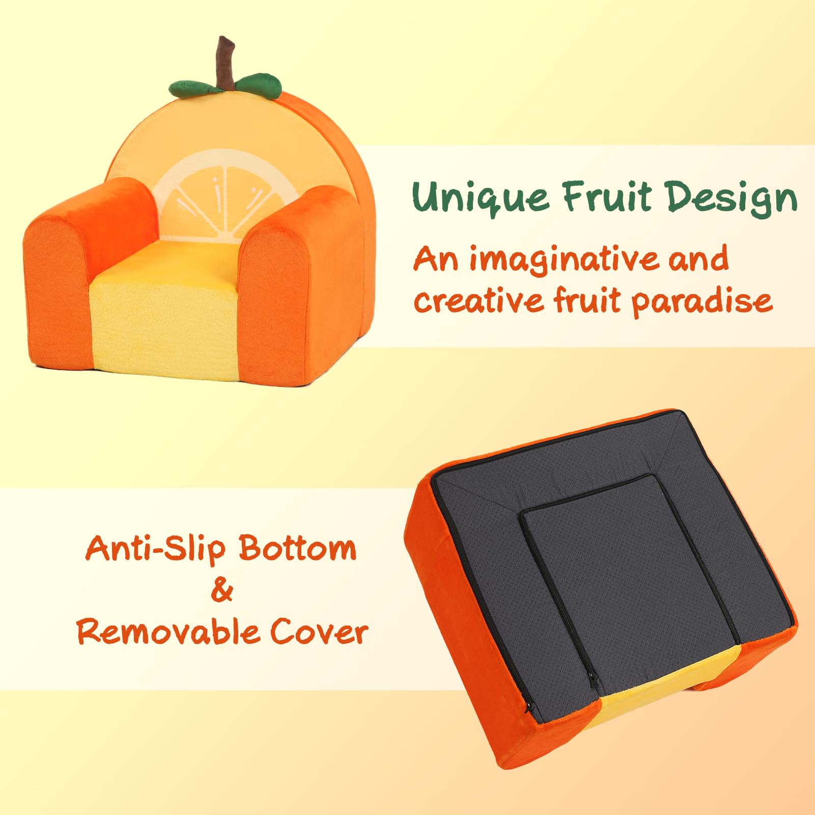 MOMCAYWEX Comfy Cute Toddler Chair, Soft Kids Couch with High Density Foam, Toddler Reading Chair, Orange