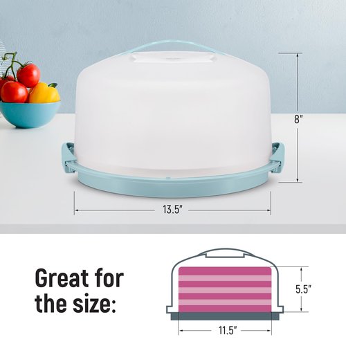 Tribello Extra Large Cake Storage Container, Cake Carrier With Handle Holds Cake 12 X 12 X 5 (Blue)