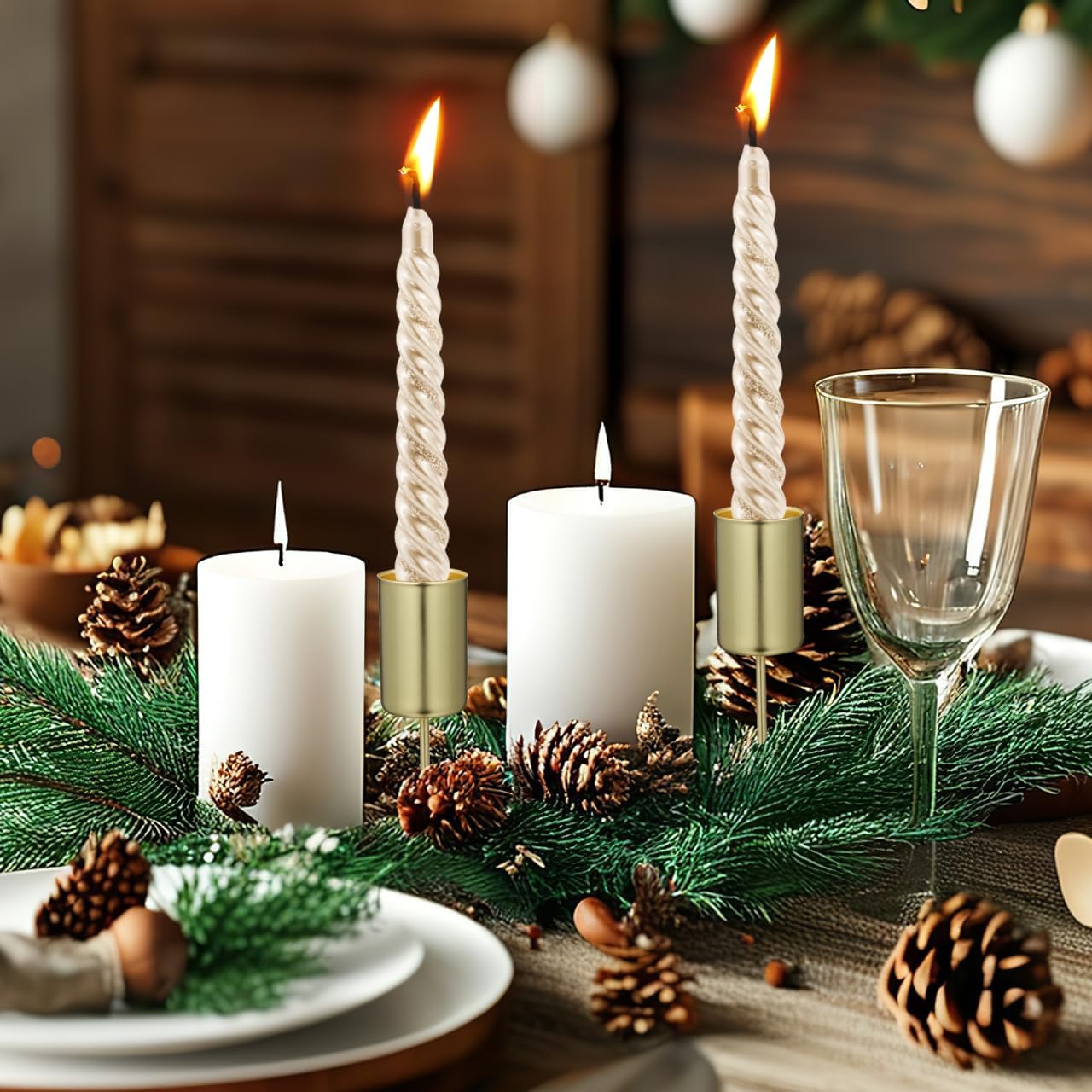 Veemoon Christmas Taper Candle Holders - Gold Iron Candlestick Inserts for DIY Centerpieces | 5PCS Set