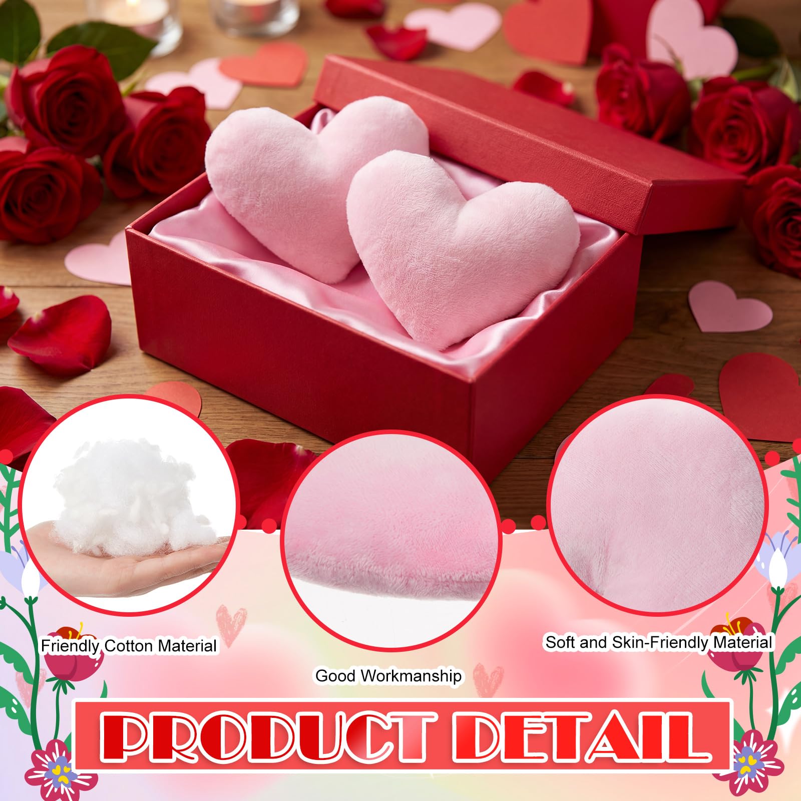 PullCrease 24 Pcs Valentine's Day Heart Shaped Plush Decorative Pillows Bulk Stuffed Plush 5.5" Soft & Fluffy Heart Decor & Gifts for Valentine's Day Weddings Parties Bed Room Office Sofa (Pink)